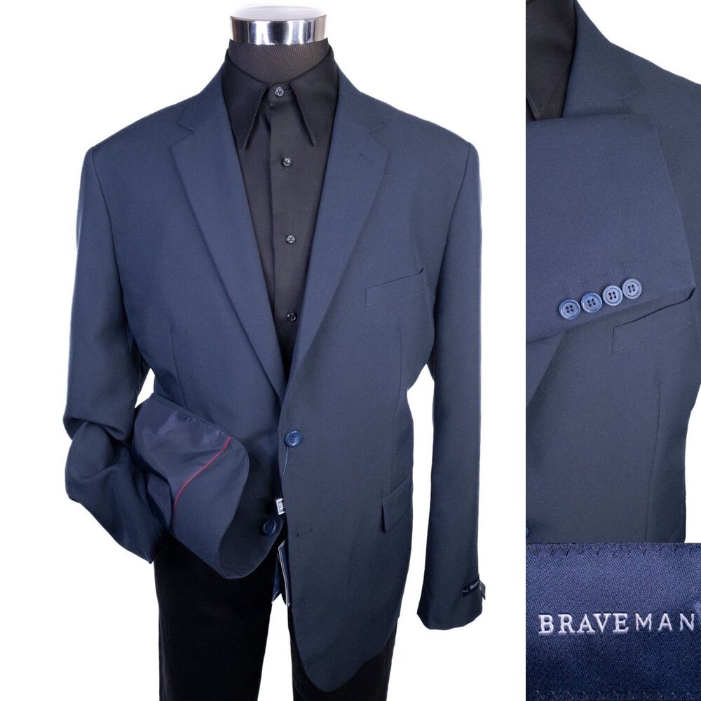 Braveman Blue Casual Blazer Sport Coat Suit Jacket Sz 46R Two Button NTW